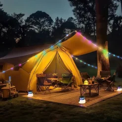 Camping Lantern Solar String Lights Multifunctional Rechargeable Outdoor Tent Camping Light 16.4FT IP65 Waterproof Camping Gear with Rechargeable Emergency for Christmas, Home and Party Decorations