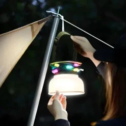 Camping Lantern Solar String Lights Multifunctional Rechargeable Outdoor Tent Camping Light 16.4FT IP65 Waterproof Camping Gear with Rechargeable Emergency for Christmas, Home and Party Decorations