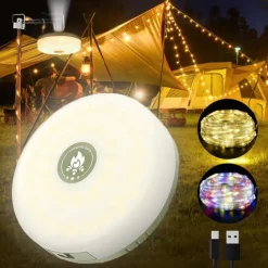 Camping Lights String, 4 in 1 Outdoor String Lights with 8 Lighting Modes Portable Retractable Camping String Lights for Outdoor Hiking Garden Party Festival Decor