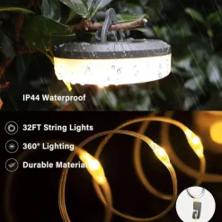 Camping Lights String, 4 in 1 Outdoor String Lights with 8 Lighting Modes Portable Retractable Camping String Lights for Outdoor Hiking Garden Party Festival Decor