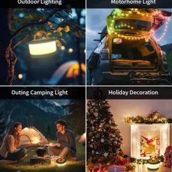 Camping String Lights, 2 in 1 Rechargeable Tent Lights String with 19 Lighting Modes,Quick Storage,Portable LED Lamp for Bedroom Yard Decor Christmas Camping Essentials
