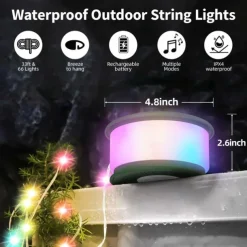 Camping String Lights, 2 in 1 Rechargeable Tent Lights String with 19 Lighting Modes,Quick Storage,Portable LED Lamp for Bedroom Yard Decor Christmas Camping Essentials