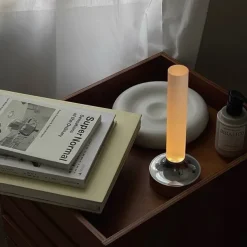 Candle Table Lamp Long Style USB Rechargeable Wireless Touch Lamp Desktop Decoration Atmosphere Night Light for Bedroom Silver