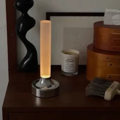 Candle Table Lamp Long Style USB Rechargeable Wireless Touch Lamp Desktop Decoration Atmosphere Night Light for Bedroom Silver