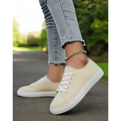 Canvas Lace-Up Sneakers for Women – Classic and Comfortable Sneakers for Everyday Wear, Perfect for Casual Outings and Weekend Adventures