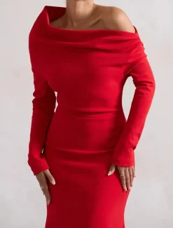 Cape Dress Mermaid / Trumpet Cocktail Dresses Elegant Dress Formal Wedding Asymmetrical Hem Gathered Long Sleeve Off Shoulder Stretch Crepe with Ruched Details