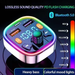 Car Bluetooth 5.0 FM Transmitter Wireless Audio Receiver Car MP3 Player 18W PD Fast Charger(1pc)