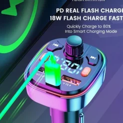 Car Bluetooth 5.0 FM Transmitter Wireless Audio Receiver Car MP3 Player 18W PD Fast Charger(1pc)