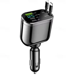 Car Charger Super Fast Charging USB 3.1A Type C PD Fast Charging Voltage Detection Retractable For Ios And Android Phone Charger