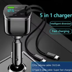 Car Charger Super Fast Charging USB 3.1A Type C PD Fast Charging Voltage Detection Retractable For Ios And Android Phone Charger