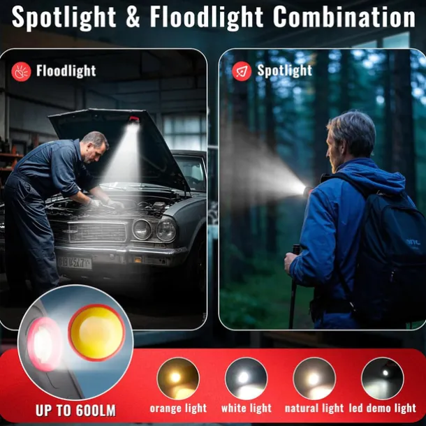 Car Detailing Light Rechargeable, Paint Correction Inspection Light with Magnetic Base & Hook, Handheld LED Work Light for Auto Detailing, Color Matching & Repairs