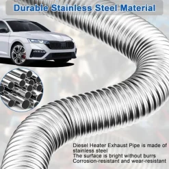 Car Heater Exhaust Pipe 300 cm Flexible Stainless Steel Exhaust Pipe Kit for Diesel Parking Air Heaters with Exhaust Muffler Two Steel Clamps