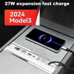 Car Intelligent Docking Station Type-C PD 27W Fast Charger USB Extender Docking Station Powered Splitter for Tesla Model 3