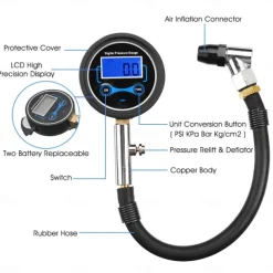 Car Motorcycle Van 0-200Psi Digital LCD Tyre Tire Air Pump Pressure Gauge Tester Pressure Gauge Digital Tire Pressure Gauge 200 Psi with Adapter Kit Compatible with Car Bike Motorcycle