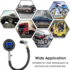 Car Motorcycle Van 0-200Psi Digital LCD Tyre Tire Air Pump Pressure Gauge Tester Pressure Gauge Digital Tire Pressure Gauge 200 Psi with Adapter Kit Compatible with Car Bike Motorcycle