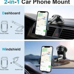 Car Phone Holder Phone Holder With Strong Suction Cup 2-in-1 Phone Holder Dashboard/Windshield Hands-Free For All Mobile Phones