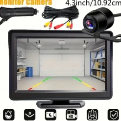 Car Rear View Backup LED Camera Waterproof HD Camera 4.3inch HD Display LCD Monitor Full Set Parking System for Pickup Van RV