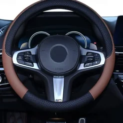 Car Steering Wheel Cover Leather Universal 15 Inch Fit Anti-Slip & Odor-Free
