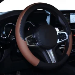 Car Steering Wheel Cover Leather Universal 15 Inch Fit Anti-Slip & Odor-Free