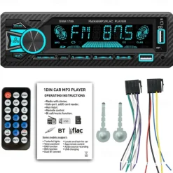 Car Stereo Single DIN Radio with Bluetooth Car Audio Receivers LCD Display Hands-Free Calling Built-in Microphone MP3/2*USB FM Radio Receiver EQ Settings AUX Audio Input TF Suitable for 1Din Car Model