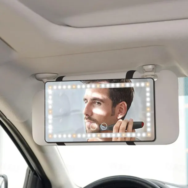 Car Sun Visor Vanity Mirror Rechargeable Makeup Mirror with 3 Light Modes & 60 LED Dimmable Clip-on Rear View Sun-Shading Cosmetic Mirror