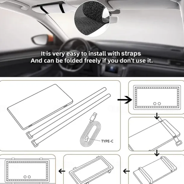 Car Sun Visor Vanity Mirror Rechargeable Makeup Mirror with 3 Light Modes & 60 LED Dimmable Clip-on Rear View Sun-Shading Cosmetic Mirror