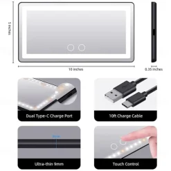 Car Sun Visor Vanity Mirror Rechargeable Makeup Mirror with 3 Light Modes & 60 LED Dimmable Clip-on Rear View Sun-Shading Cosmetic Mirror