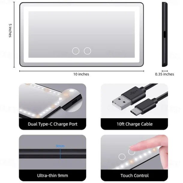 Car Sun Visor Vanity Mirror Rechargeable Makeup Mirror with 3 Light Modes & 60 LED Dimmable Clip-on Rear View Sun-Shading Cosmetic Mirror