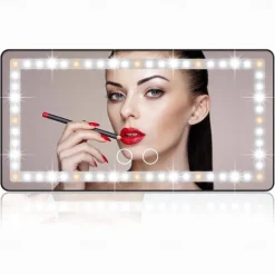 Car Sun Visor Vanity Mirror Rechargeable Makeup Mirror with 3 Light Modes & 60 LED Dimmable Clip-on Rear View Sun-Shading Cosmetic Mirror