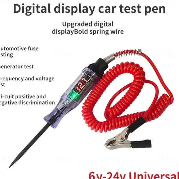 Car Test Pen Circuit Tester DC Truck Voltage Digital Display Long Probe Pen With Light Automotive Diagnostic Tools Auto Repair Tool