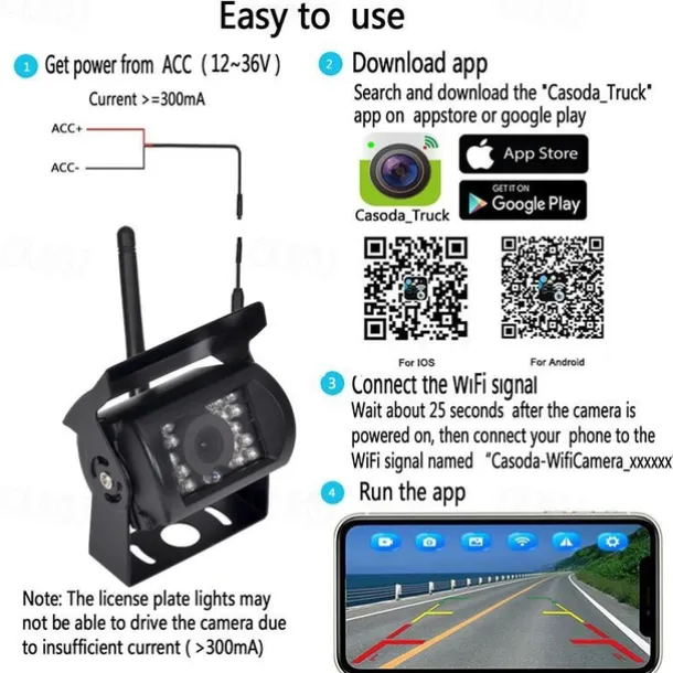 Car WIFI Night Vision Reversing Camera Backup Camera Bus Truck Reversing Camera for IPhone/Android