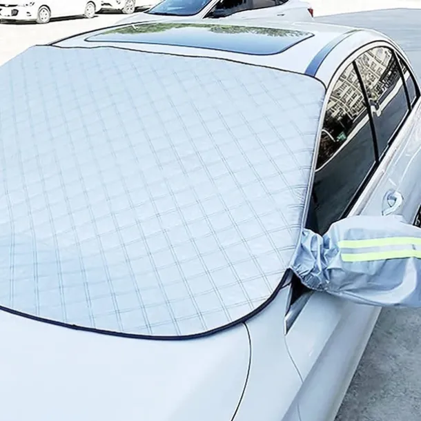 Car Windshield Cover 4-Layer Magnetic Anti-freeze Sun Shade Snow Frost Ice Rain Cover Protector with Reflective Strip All Season