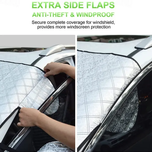 Car Windshield Cover 4-Layer Magnetic Anti-freeze Sun Shade Snow Frost Ice Rain Cover Protector with Reflective Strip All Season