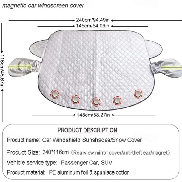 Car Windshield Cover 4-Layer Magnetic Anti-freeze Sun Shade Snow Frost Ice Rain Cover Protector with Reflective Strip All Season