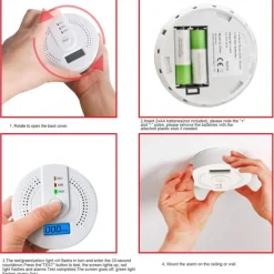 Carbon Monoxide Detector Battery Operated CO Alarm Detector Monitor with LED Digital Display for Home Kitchen