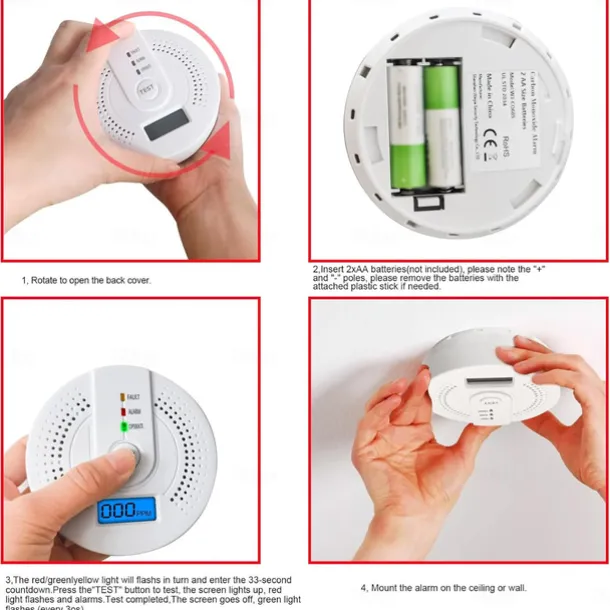 Carbon Monoxide Detector Battery Operated CO Alarm Detector Monitor with LED Digital Display for Home Kitchen