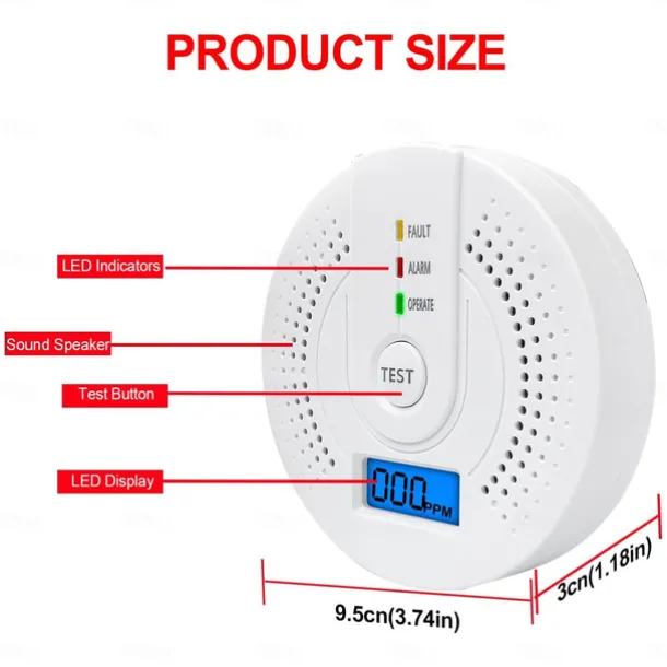 Carbon Monoxide Detector Battery Operated CO Alarm Detector Monitor with LED Digital Display for Home Kitchen