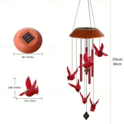 Cardinal Bird Solar Wind Chimes Outdoor Waterproof Garden Lights for Window Decoation Garden Patiio Backyard 6 LEDs Bird