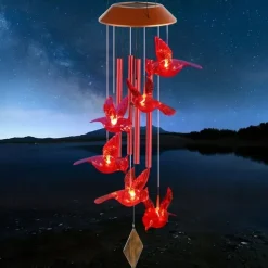 Cardinal Bird Solar Wind Chimes Outdoor Waterproof Garden Lights for Window Decoation Garden Patiio Backyard 6 LEDs Bird