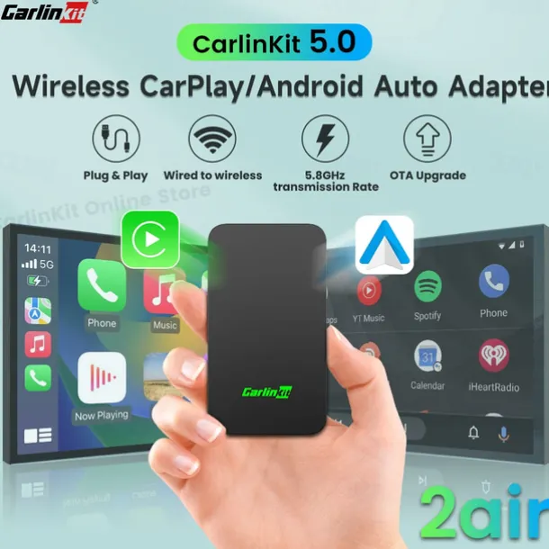 CarlinKit 5.0 CarPlay Android Auto Wireless Adapter Portable Dongle for OEM Car Radio with Wired CarPlay/Android Auto 2023 Newest CPC200-2AIR Available for Android Phones and iPhones