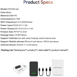 CarlinKit 5.0 CarPlay Android Auto Wireless Adapter Portable Dongle for OEM Car Radio with Wired CarPlay/Android Auto 2023 Newest CPC200-2AIR Available for Android Phones and iPhones