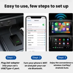 CarlinKit 5.0 CarPlay Android Auto Wireless Adapter Portable Dongle for OEM Car Radio with Wired CarPlay/Android Auto 2023 Newest CPC200-2AIR Available for Android Phones and iPhones