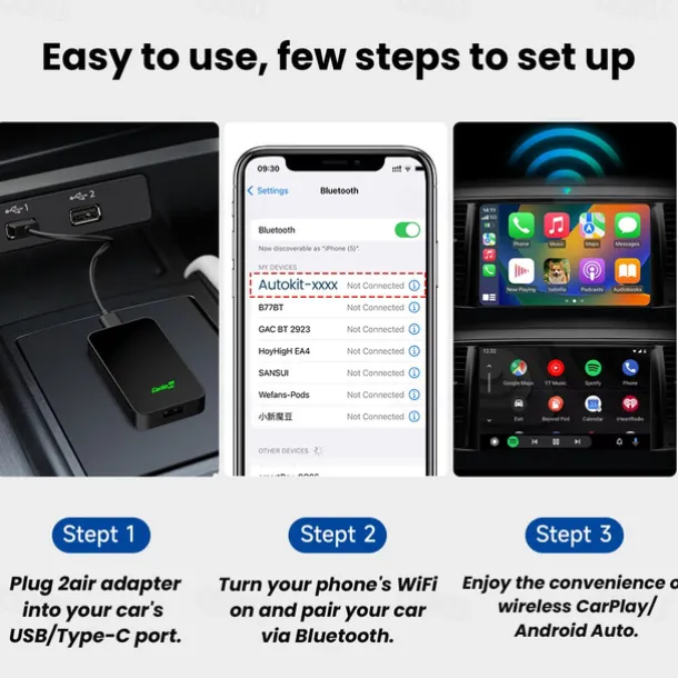 CarlinKit 5.0 CarPlay Android Auto Wireless Adapter Portable Dongle for OEM Car Radio with Wired CarPlay/Android Auto 2023 Newest CPC200-2AIR Available for Android Phones and iPhones