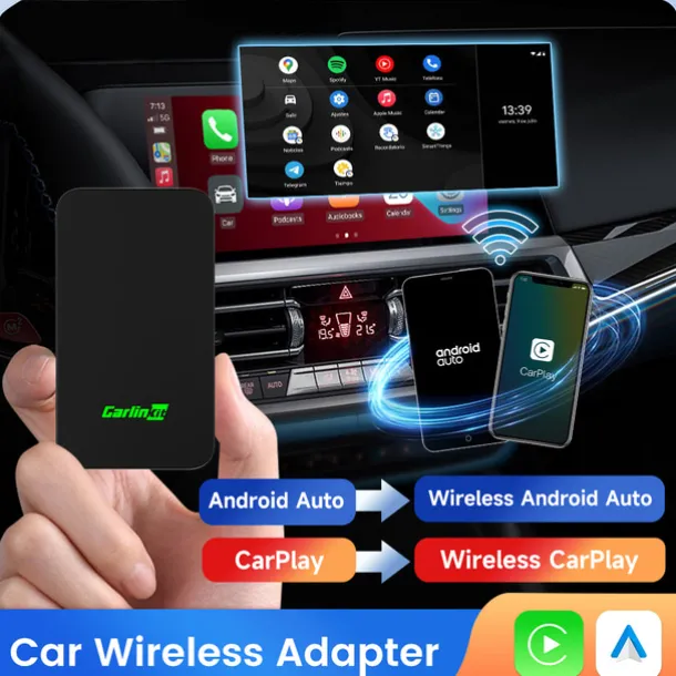 CarlinKit 5.0 CarPlay Android Auto Wireless Adapter Portable Dongle for OEM Car Radio with Wired CarPlay/Android Auto 2023 Newest CPC200-2AIR Available for Android Phones and iPhones