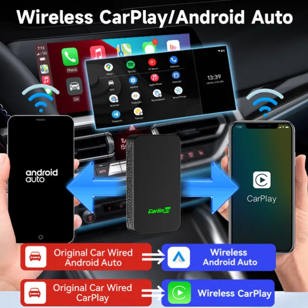 CarlinKit 5.0 CarPlay Android Auto Wireless Adapter Portable Dongle for OEM Car Radio with Wired CarPlay/Android Auto 2023 Newest CPC200-2AIR Available for Android Phones and iPhones