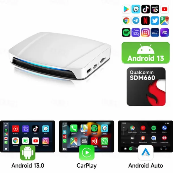 Carlinkit UHD Wireless CarPlay Android Auto Box CarPlay Al Box Android 13 Smart TV Streaming Box SDM660 UHD HDMI-Compatible Output