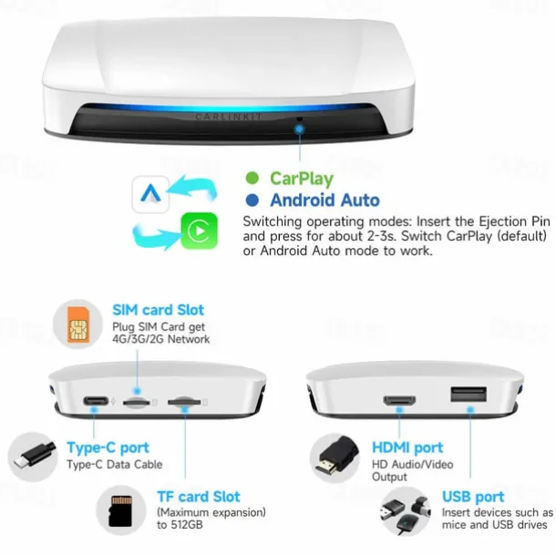 Carlinkit UHD Wireless CarPlay Android Auto Box CarPlay Al Box Android 13 Smart TV Streaming Box SDM660 UHD HDMI-Compatible Output