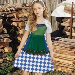 Carnival Girls' 3D Princess Dress Blue Short Sleeve 3D Print Summer Vacation Party Vintage Kids 3-10 Years Vintage Dress Casual Dress Midi Regular Fit