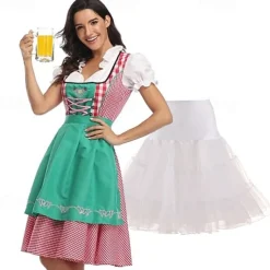 Carnival Oktoberfest Beer Outfits Petticoat Hoop Skirt Tutu Maid German Munich Wiesn Women's Traditional Style Cloth Blouse Dress Apron