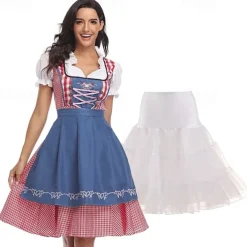 Carnival Oktoberfest Beer Outfits Petticoat Hoop Skirt Tutu Maid German Munich Wiesn Women's Traditional Style Cloth Blouse Dress Apron